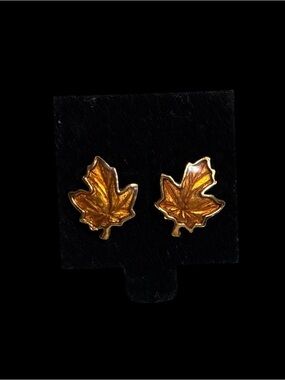 Gold-Tone Amber Maple Leaf Stud Earrings